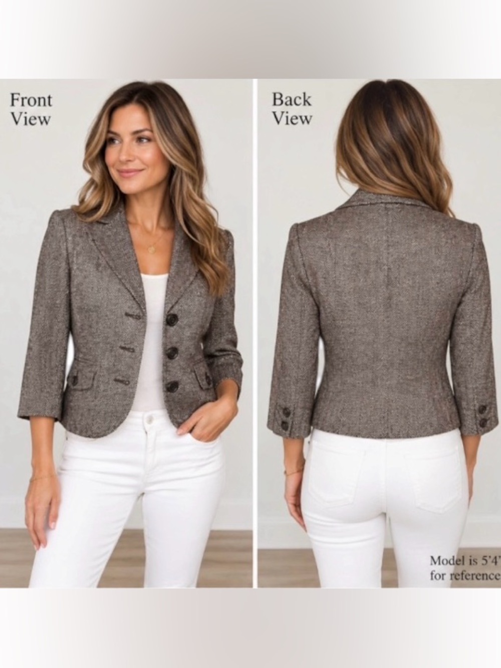 Twenty One 21 Herringbone Wool Metallic Cropped Blazer Jacket Size Small